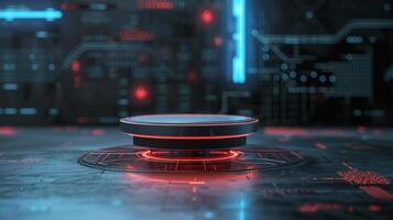 ai generato cyberpunk futuristico podio su un' futuristico sfondo foto