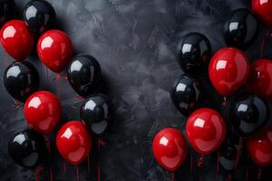ai generato bellissimo festivo sfondo con nero e rosso palloncini foto