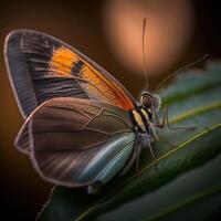 ai generato insetto avvicinamento, macro fotografia un' la farfalla. grande profondità di campo e molte di insetto dettagli su un isolato sfondo. foto