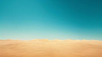 ai generato il vastità di un' deserto paesaggio, con torreggiante sabbia dune allungamento per il orizzonte sotto un' chiaro blu cielo foto