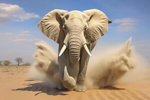 ai generato in esecuzione deserto elefanti, Africa, ai generato foto
