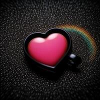 ai generato un' a forma di cuore boccale con un' arcobaleno riflessione, contenente un' rosa liquido. ai generativo foto