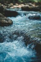 ai generato balbettando ruscello beatitudine. freddo acqua toni e fluente Linee imitare il tranquillo flusso di un' balbettando ruscello foto