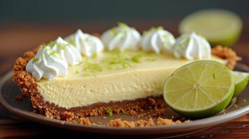 ai generato un' delizioso chiave lime torta con un' piccante lime crema pasticciera nel un' Graham cracker Crosta foto