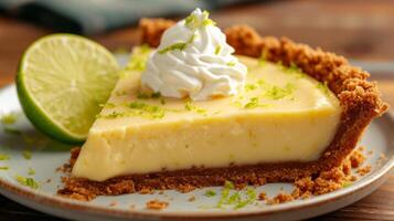 ai generato un' delizioso chiave lime torta con un' piccante lime crema pasticciera nel un' Graham cracker Crosta foto