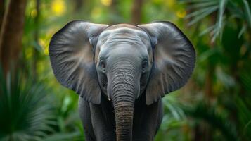 ai generato un' bellissimo elefante sembra a il telecamera foto