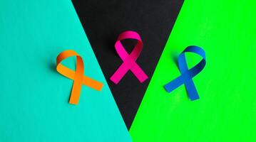 mondo cancro giorno sfondo. colorato nastri, cancro consapevolezza. foto