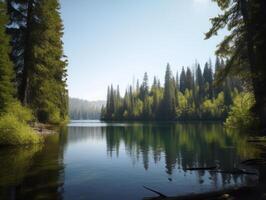 ai generato fiume nel il foresta foto