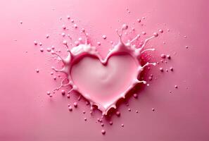 ai generato a forma di cuore liquido spruzzi su rosa sfondo con San Valentino giorno tema foto