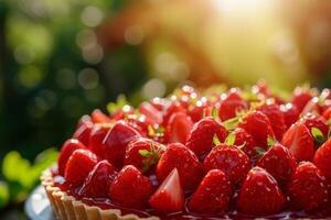 ai generato fresco fragola crostata con vaniglia crema. dolce dolce. generativo ai foto