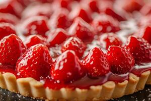 ai generato fresco fragola crostata con vaniglia crema. dolce dolce. generativo ai foto