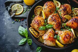 ai generato grigliato pollo con Burro, Limone e aglio. generativo ai foto