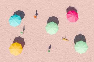 colorato spiaggia ombrelli e ombre aereo spiaggia Visualizza foto