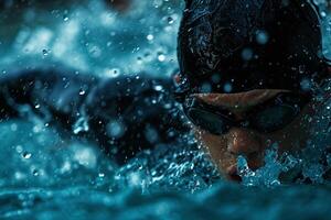 ai generato competitivo nuotatore nel azione durante gara. foto