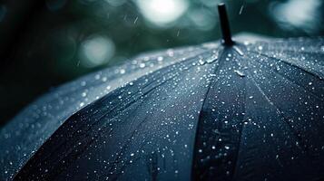 ai generato pioggia gocce su un nero ombrello. piovoso tempo atmosferico, ai generativo foto