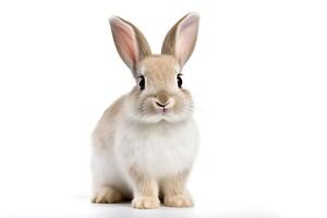 ai generato Pasqua coniglietto su un' carino, soffice bianca sfondo. animale simboli di Pasqua foto
