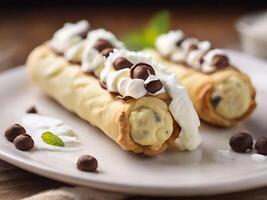 ai generato cannoli con ricotta Riempimento foto