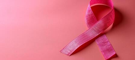 ai generato Seno cancro consapevolezza mese simbolo con rosa nastro su rosa sfondo con copia spazio foto