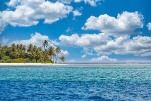 Paradiso isola spiaggia. tropicale paesaggio di estate scenario, mare sabbia cielo palma alberi. lusso viaggio vacanza destinazione. esotico spiaggia paesaggio. sorprendente natura, relax, la libertà natura concetto Maldive foto