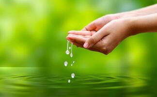 mondo acqua giorno concetto con mondo nel pulito acqua far cadere su e fresco foto