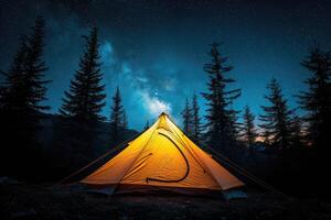 ai generato campo su con tenda nel parco professionale fotografia foto