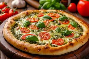 ai generato fresco margherita Pizza con basilico e pomodoro. foto