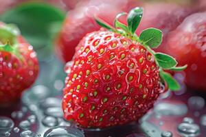 ai generato bellissimo luminosa macro fotografia di un' fragola foto