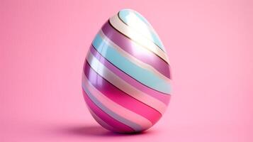 ai generato un' multicolore Pasqua uovo posto su un' rosa sfondo foto