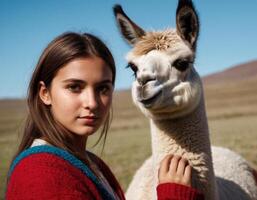 ai generato bellissimo donna con un' lama. foto