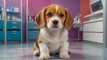 ai generato carino cane nel il veterinario clinica foto