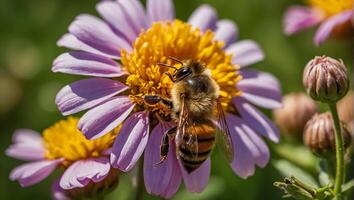 ai generato ape su un' bellissimo fiore macro foto