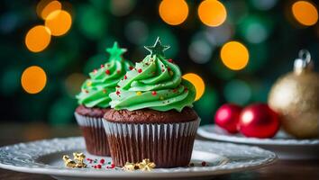 ai generato delizioso cupcakes con crema su il tavolo foto