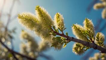 ai generato soffice salice ramo nel natura foto