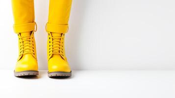 ai generato giallo caviglia stivali isolato su bianca sfondo con copia spazio per annuncio. generativo ai foto