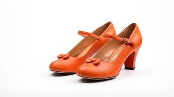 ai generato arancia Maria janes scarpe isolato su bianca sfondo con copia spazio per annuncio. generativo ai foto