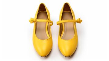 ai generato giallo Maria janes scarpe isolato su bianca sfondo con copia spazio per annuncio. generativo ai foto
