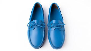 ai generato blu mocassini scarpe isolato su bianca sfondo con copia spazio per annuncio. generativo ai foto