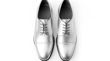 ai generato argento oxford scarpe isolato su bianca sfondo con copia spazio per annuncio. generativo ai foto