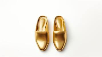 ai generato oro pantofole scarpe isolato su bianca sfondo con copia spazio per annuncio. generativo ai foto