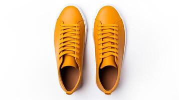 ai generato ambra scarpe da ginnastica scarpe isolato su bianca sfondo con copia spazio per annuncio. generativo ai foto