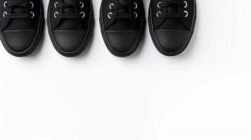 ai generato nero scarpe da ginnastica scarpe isolato su bianca sfondo con copia spazio per annuncio. generativo ai foto