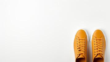 ai generato ambra scarpe da ginnastica scarpe isolato su bianca sfondo con copia spazio per annuncio. generativo ai foto