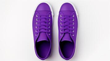ai generato viola scarpe da ginnastica scarpe isolato su bianca sfondo con copia spazio per annuncio. generativo ai foto