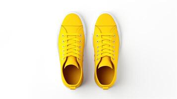 ai generato giallo scarpe da ginnastica scarpe isolato su bianca sfondo con copia spazio per annuncio. generativo ai foto