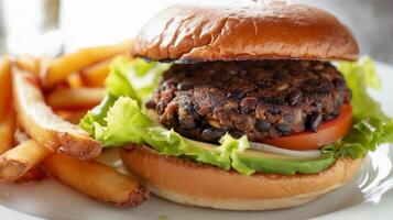 ai generato vegetariano hamburger, vegetariano hamburger polpetta fatto a partire dal nero fagioli o Lenticchie, sfondo Immagine, generativo ai foto