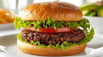 ai generato vegetariano hamburger, vegetariano hamburger polpetta fatto a partire dal nero fagioli o Lenticchie, sfondo Immagine, generativo ai foto