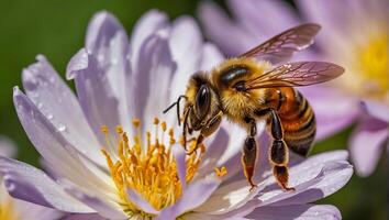 ai generato ape su un' bellissimo fiore macro foto