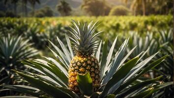 ai generato raccogliere di fresco ananas in crescita nel il giardino foto