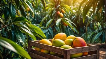 ai generato maturo Mango raccogliere il giardino foto