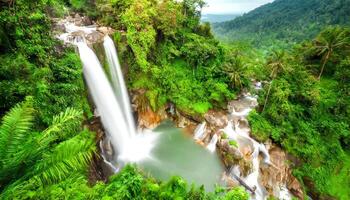ai generato viaggio destinazione di un' panoramico cascata paesaggio su un' tropicale vacanza foto